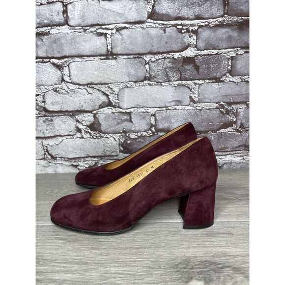 David Aaron Burgundy Maroon Suede Leather Round High Heels Women Sz 6.5M US/37EU - Picture 7 of 16